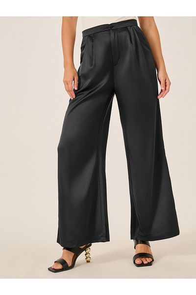 Styli Mid Rise Wide Leg Satin Pants