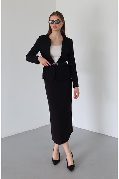 Laluvia Black Elvira Pencil Skirt Jacket Suit - 8661
