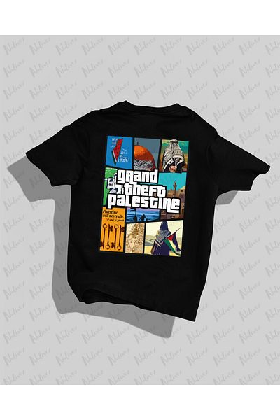 Nulivez Tricou oversize unisex compact de înaltă calitate cu imprimeu pe spate Grand Theft Palestine Design