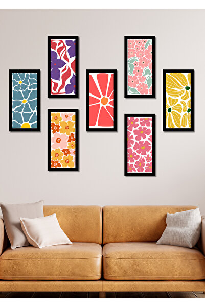 NT Handmade 7 Piece 20 X 10 Modern Flowers Wall Decor Painting Set for Salon Living Bedroom Kitchen