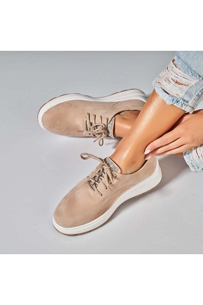 Joana Women's casual shoes Beige made of ecological suede leather Elisa2