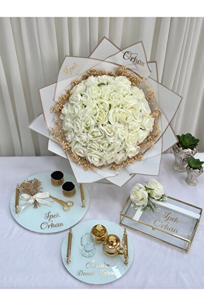 Paparti Kız İsteme Seti Gold İsteme Çiçeği Söz Nişan Tepsisi İsteme Çikolata ...