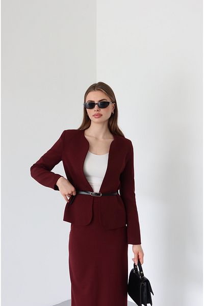 Laluvia Set jachetă cu fustă creion Elvira roșu Claret - 8661