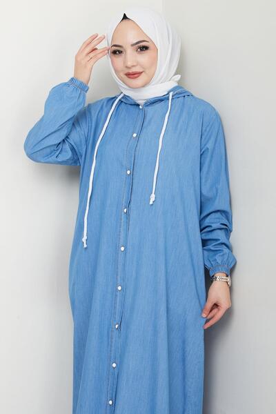 hafsamina Τζιν με κουμπιά μέχρι το πάτωμα Ferace, γαλάζιο HM2715