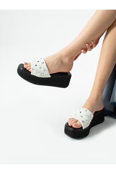 ALEMDAR AYAKKABI Γυναικείες παντόφλες RICE White Trop Wedge