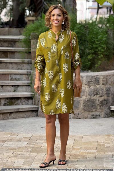 Nevin Kaya Moda Φόρεμα πουκάμισο Green Voile Fabric Cluster