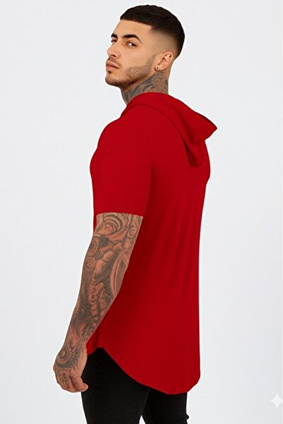 NO 601 Ανδρικό μπλουζάκι με κόκκινη κουκούλα με κοντό μανίκι οβάλ Slimfit