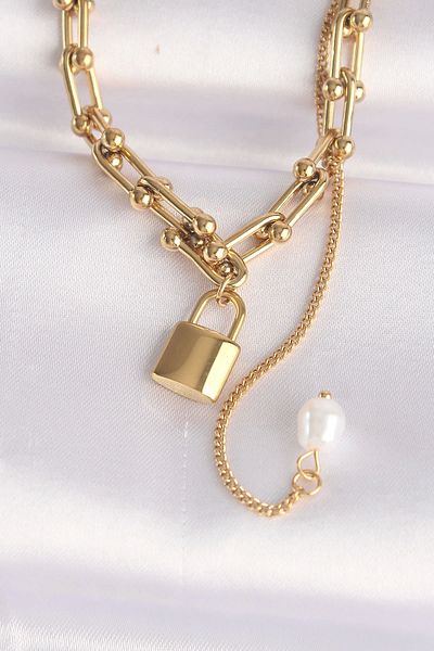 Clariss 316l سلسلة الصلب لون الذهب سلسلة الحب مكتوب قفل قلادة