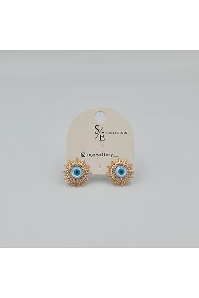 SE Jewellery Collection Selin Ersoy Rose Gold Evil Eye Beads Sun Figured Earrings Vip Xuping, Does Not Tarnish, Pin, 1.5 cm
