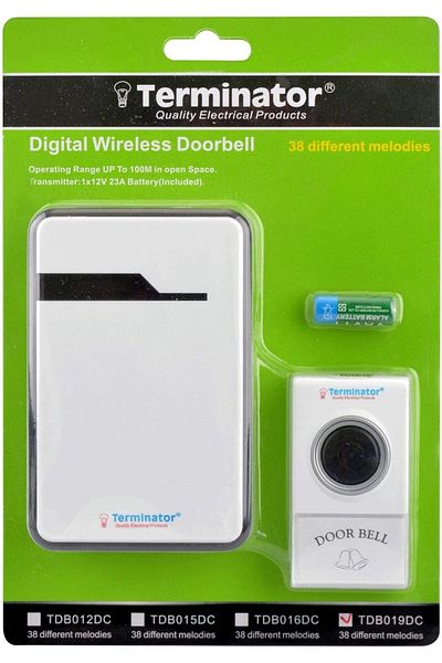 Terminatör Terminator Wireless Doorbell 1 Push Button with 12V 23A Battery for Easy Home Installation