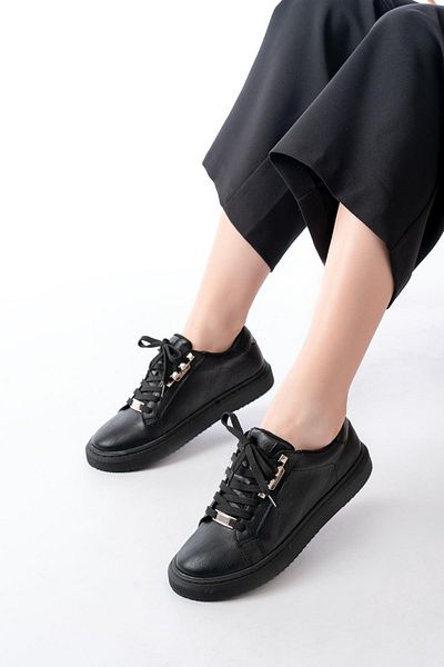 Aymood P-910 Black Lace-Up Sole Stitched Daily Women's Sports