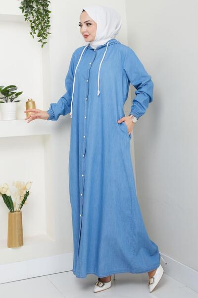 hafsamina Τζιν με κουμπιά μέχρι το πάτωμα Ferace, γαλάζιο HM2715