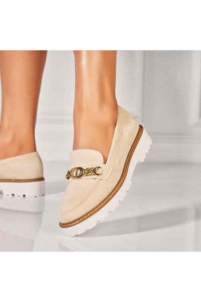 Joana Women's casual shoes Beige made of Eco-Suede Leather Navya