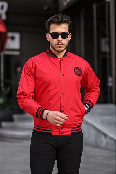 Sanalbolluk Red Color Emblem Detailed Sports Model College Coat on Chest Red Color