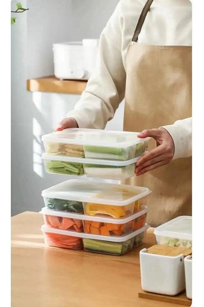 Euro Pink 10Pcs 4 Compartment Refrigerator Organizer Storage Box 250Mlx4 =1000Ml Vegetable Meat Chicken Storage Container