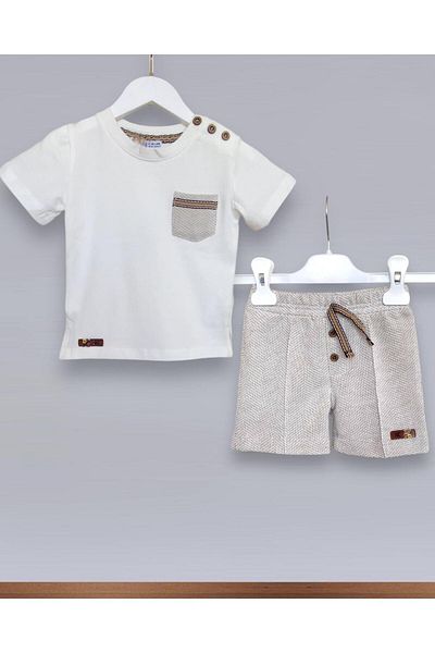 LİTTLE TORTOİSE Boy's Pocket Detailed Shoulder Buttoned Summer Shorts Suit