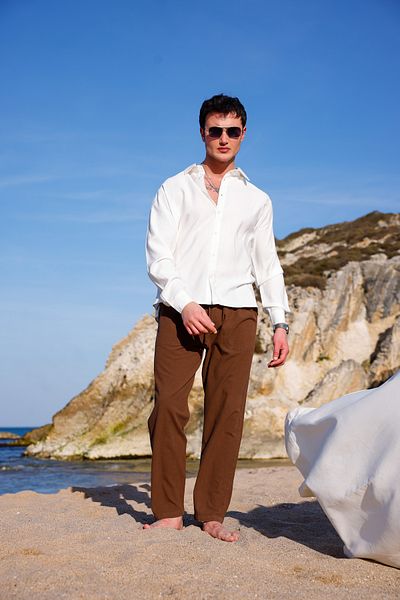 COMBİNE MİCHAİL Βαμβακερό λινό παντελόνι Relaxed Fit