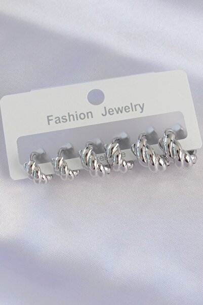 Clariss مجموعة أقراط نحاسية فضية اللون صغيرة مسننة