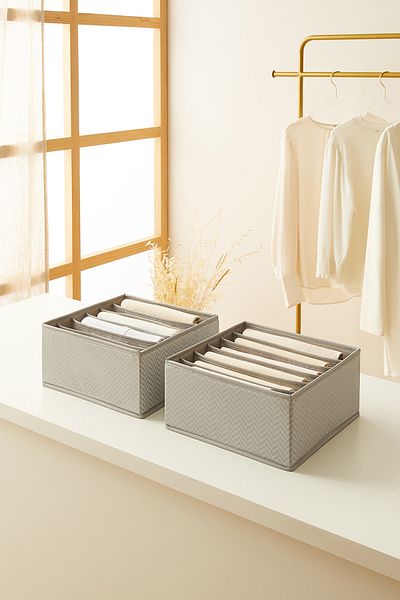 Ocean Home Textile 2-Compartment Honeycomb Gray Drawer Cabinet Laundry Organizer Folding Storage Box Organizer Set