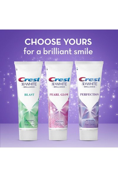 Crest Toothpaste | 3D White Brilliance Pearl Glow Whitening | 75 ml x 2 | Fresh Mint Flavor