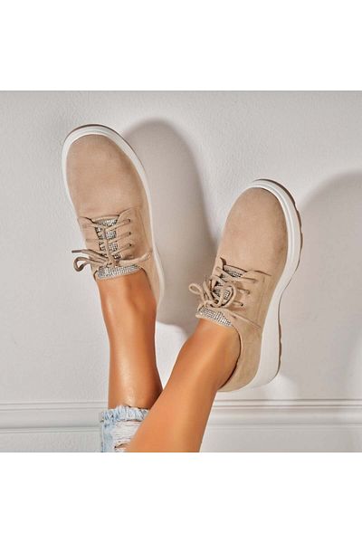Joana Women's casual shoes Beige made of ecological suede leather Elisa2