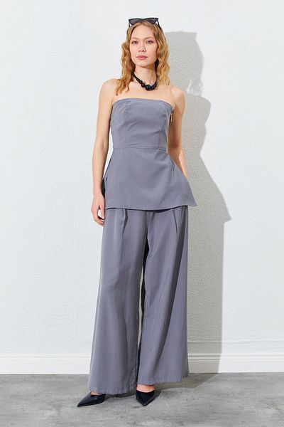 TENA Women's Anthracite Strapless Blouse Palazzo Pants Suit