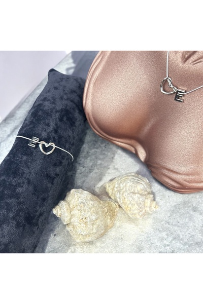 Butik Kalpli E Harfli Kolye Bileklik Seti