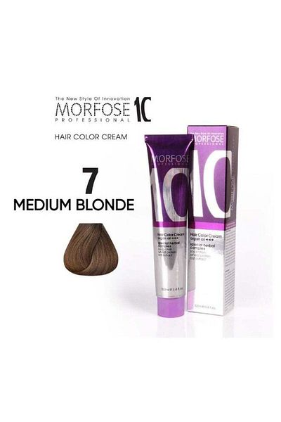 Morfose Morfose 10 Hair Color Cream with Argan Oil - 7 Medium Blonde, 100ml