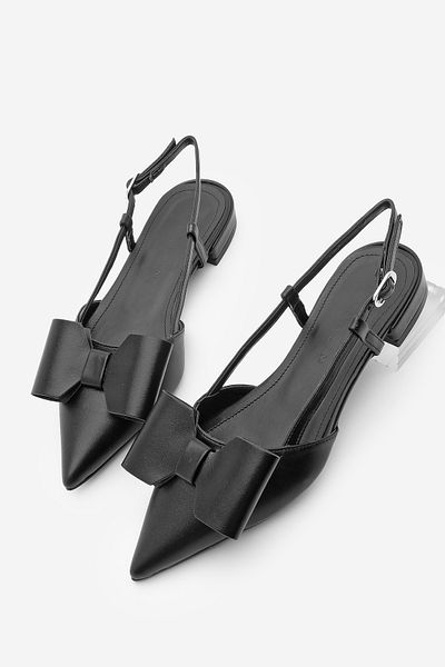 Marjin Damen-Ballerinas mit spitzer Zehenpartie und Schleife, detailliert, mit offenem Rücken, Tolze, Schwarz