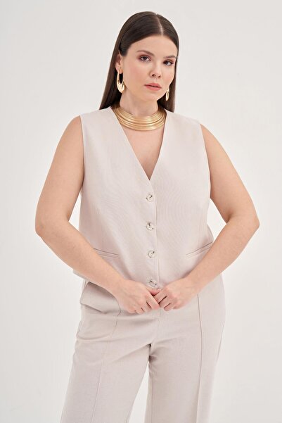 MYLİNE Keten Astarlı Klasik Yelek