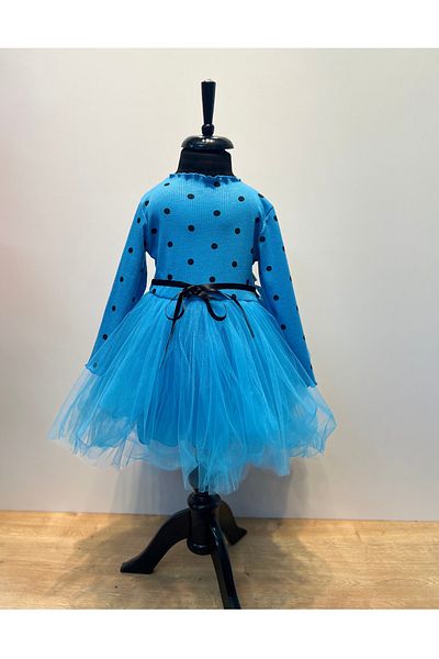 neocotton Rochie din tul cu mânecă lungă pentru fetiță cu buline pentru ziua de naștere și ocazii speciale