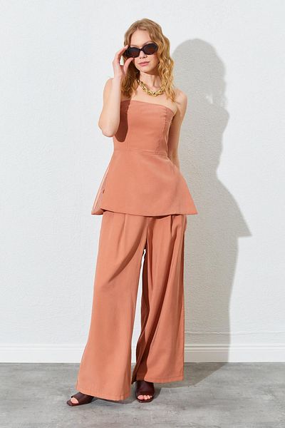 TENA Women's Tile Strapless Blouse Palazzo Pants Suit