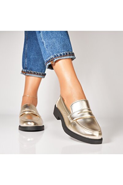 Joana Pantofi dama casual Auriu din Piele Ecologica Lacuita Nasiya