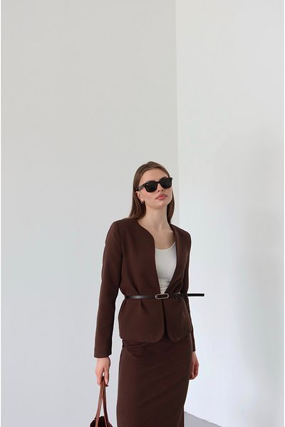 Laluvia Bitter Brown Elvira Pencil Skirt Jacket Set - 8661