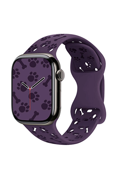 UnDePlus Apple Watch 44/45/46/49mm Kordon Kabartmalı Gonca Kiraz Silikon Kordon 2/3/4/5/6/se/7/8/9/10/11/ultr