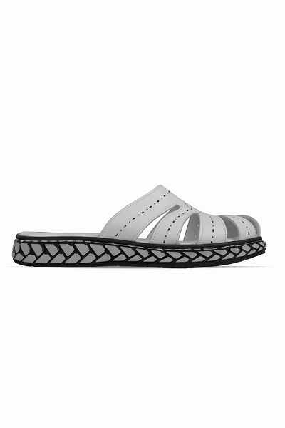 Lal Shoes & Bags Papuci Kayla pentru femei din piele naturală cu zăbrele-alb