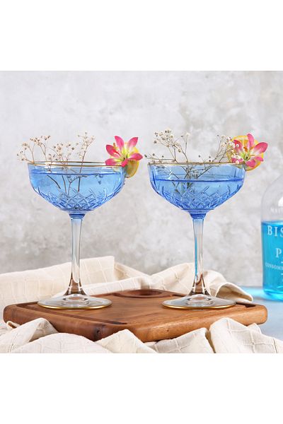 ADAMODART Blue Star Decorated Coupe Cocktail Glass & Goblet Set