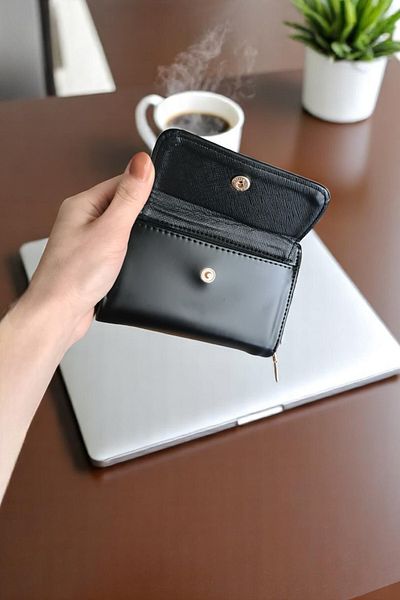 Classbag Women's Black Soft Leather, Zippered Card Holder Wallet