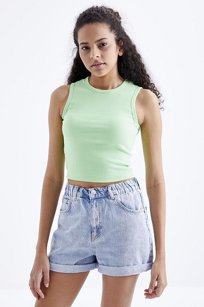 TOMMY LIFE PistachiO Green O Neck Sleeveless Crop WOmen's Tank TOp - 97204