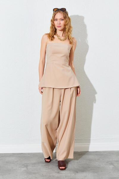 TENA Γυναικείο Σετ Μπλούζα Στράπλες Βιζόν με Παντελόνι Palazzo