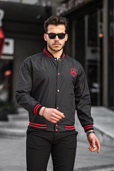 Sanalbolluk Göğsünde Kırmızı Renk Amblem Detaylı Spor Model Kolej Mont Siyah ...