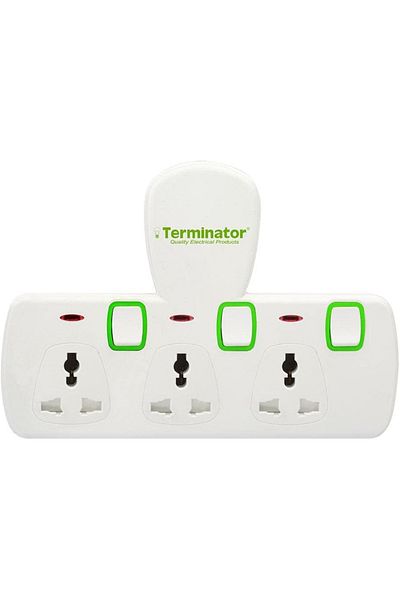 Terminatör Terminator 3-Way Universal T-Socket Adapter with Switches, Indicators, 13A Plug & Shutter