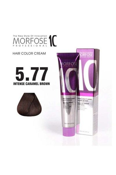 Morfose Morfose 10 Hair Color Cream with Argan Oil - Intense Caramel Brown (5.77), 100ml