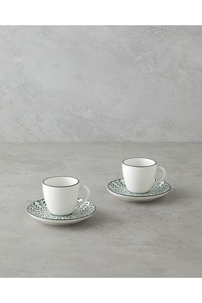 English Home Winsome Bone Porcelain 4 Piece Coffee Cup Set for 2 People 90 ml Green