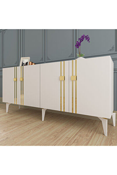 zerkaconcept Nevbahar Konsol Tv Sehpası Çok Amaçlı Dolap Beyaz Altın 150 cm