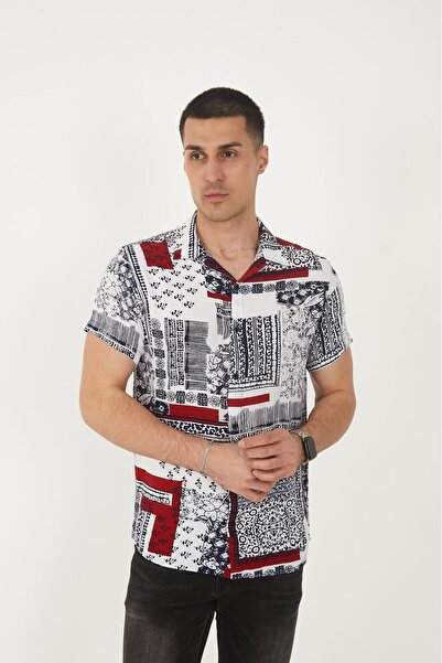 MFZ Giyim Red Color Patterned Viscose Men's Shirt
