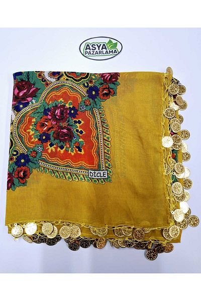 ASYA PAZARLAMA Black Sea Lira Yellow Writing, Cheesecloth, Keshan, Scarf, Shawl, Scarf, Hair Band, Bandana, Pushe
