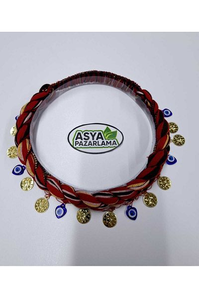 ASYA PAZARLAMA Black Sea Braided, Elastic Bandana, Nazar Beaded and Lira Keshan, Scarf, Shawl, Hair Band, Puşi