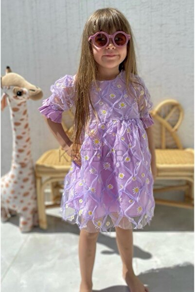 KETBaby Kız Çocuk Papatya Desenli Kısa Kol Elbise