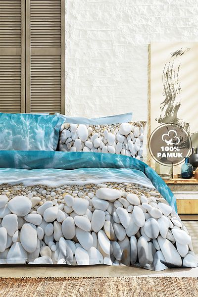 MonoHome 100% Cotton Ranforce Dowry Luxury 5D Digital Double Duvet Cover Set Seaside